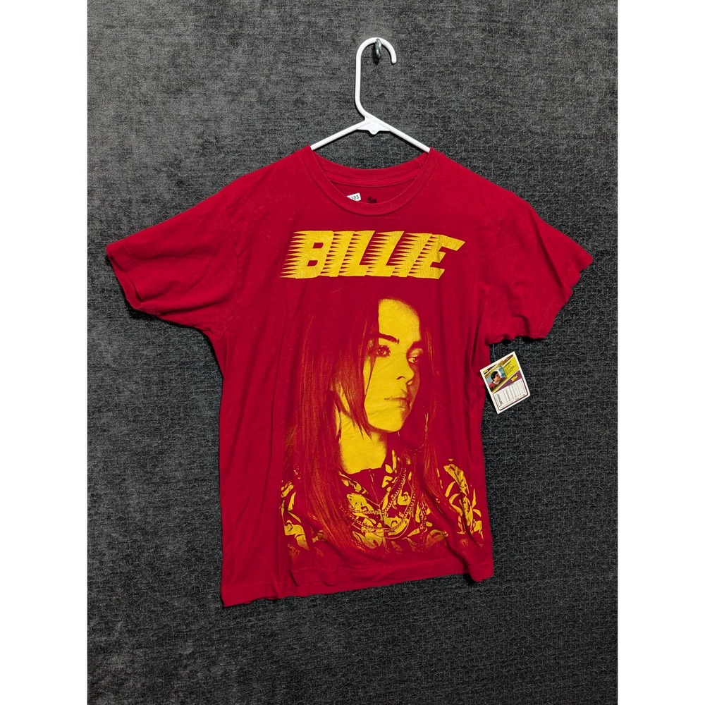 Billie Eilish Graphic T-Shirt Red Yellow Portrait Logo Mens Medium Short Sleeve